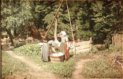 Młode dziewczyny przy studni (olej na płótnie) autorstwa Viggo Pedersen
