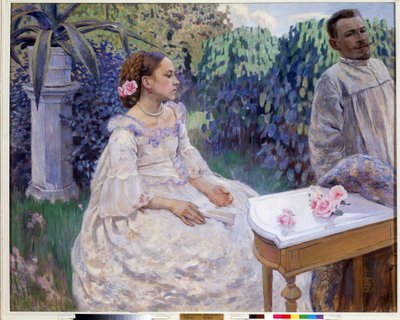 „Autoportret z siostrą” (Autoportret z siostrą) Obraz Wiktora (Victor) Elpidiforovicha Borisov-Musatov (Borisov Musatov) (1870-1905) 1898 Państwowe Muzeum Rosyjskie, Sankt Petersburg autorstwa Viktor Elpidiforovich Borisov Musatov