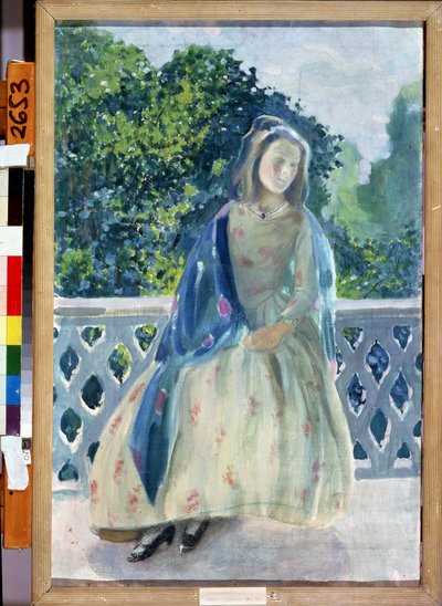 „Jeune fille au balcon”” Peinture de Viktor (Victor) Elpidiforovich Borisov-Musatov (Borisov Musatov) (1870-1905) 1900 Państwowe Muzeum Sztuki im. A. Radishcheva Saratów autorstwa Viktor Elpidiforovich Borisov Musatov