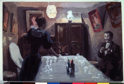 "Waiting Visitors" (Oczekujący goście) Akwarela i gwasz Wiktora (Victor) Elpidiforovicha Borisov-Musatov (Borisov Musatov) (1870-1905) (symbolika) 1894 Państwowa Galeria Trietiakowska, Moskwa, Rosja autorstwa Viktor Elpidiforovich Borisov Musatov