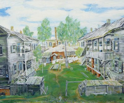 Scenografia do filmu „Trzeci Rzym”, 2000 (tempera na sklejce) autorstwa Viktor Ivanovich Yushin