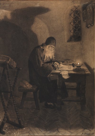 Pimen. Ilustracja do dramatu Borys Godunow A. Puszkina autorstwa Viktor Mikhaylovich Vasnetsov