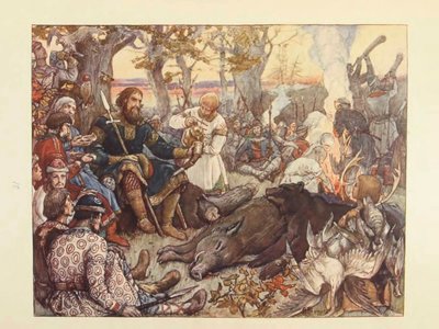 Reszta Wielkiego Księcia Włodzimierza II Monomacha na polowaniu. Polowanie cesarskie w Rosji autorstwa N. Kutepova, autorstwa Viktor Mikhaylovich Vasnetsov