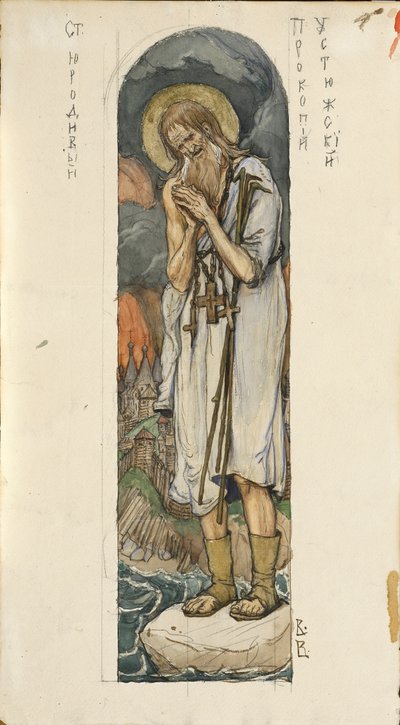 Św. Prokopiusz z Ustyuga Studium do fresków w katedrze św. Włodzimierza w Kijowie, 1884-1889 autorstwa Viktor Mikhaylovich Vasnetsov