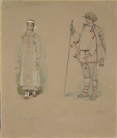 Śnieżna Panna i Lel. Projekt kostiumu do opery Snow Maiden N. Rimskiego-Korsakowa, 1885 autorstwa Viktor Mikhaylovich Vasnetsov