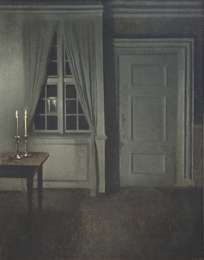 Wnętrze z dwiema świecami autorstwa Vilhelm Hammershøi