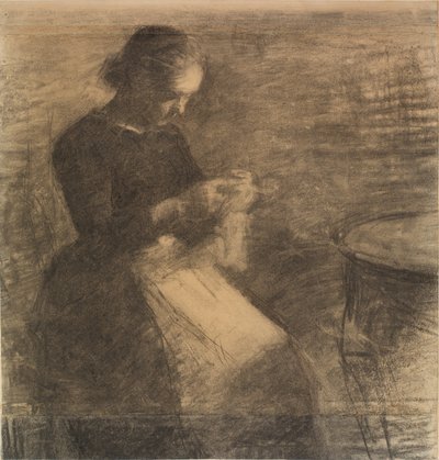 Portret Idy Hammershøi z robótkami autorstwa Vilhelm Hammershøi