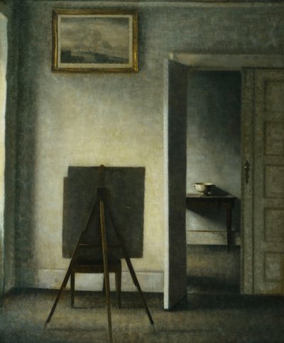 Wnętrze ze sztalugą artysty, autorstwa Vilhelm Hammershoi