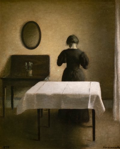 Wnętrze z plecami kobiety autorstwa Vilhelm Hammershoi