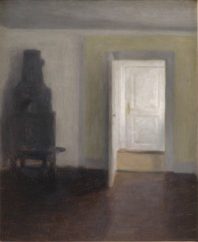 Wnętrze ze starym piecem autorstwa Vilhelm Hammershoi