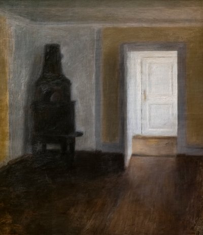 Białe Drzwi (Wnętrze ze starym piecem) autorstwa Vilhelm Hammershoi