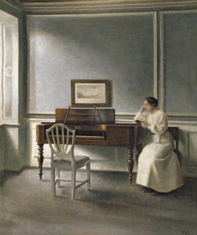 Kobieta czytająca przy fortepianie, 1907 autorstwa Vilhelm Hammershoi