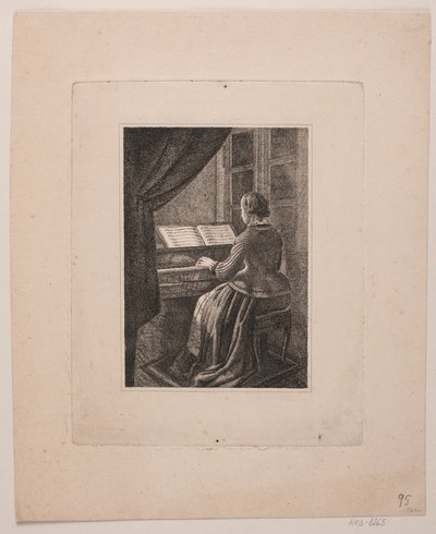 Portret żony malarza grającej na pianinie autorstwa Vilhelm Kyhn