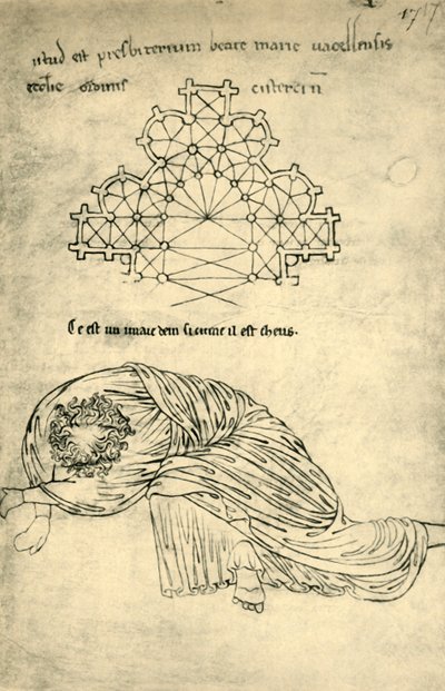 Plan kościoła i śpiący apostoł, 1220-1240, 1943. autorstwa Villard de Honnecourt