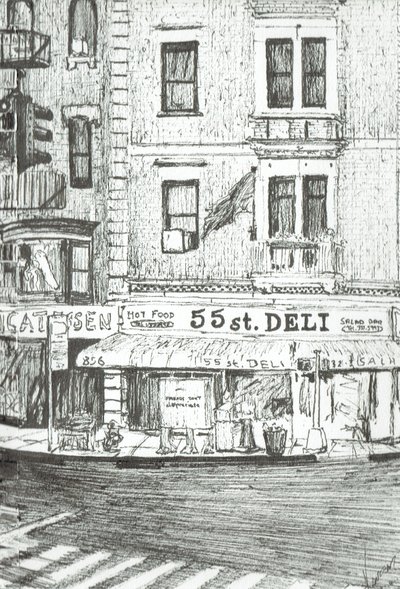 55th Street Nowy Jork, 2003, (tusz na papierze) autorstwa Vincent Alexander Booth