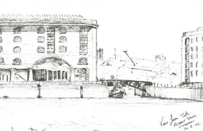Albert Dock Liverpool, 2003, (tusz na papierze) autorstwa Vincent Alexander Booth