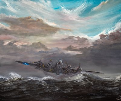 B17F "Dry Run 2" - lądowanie na morzu północnym, 2023 r. (olej na płótnie) autorstwa Vincent Alexander Booth