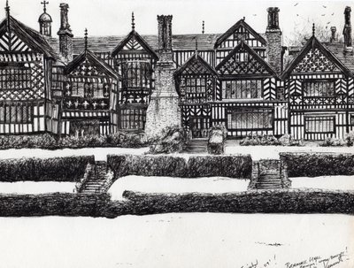 Bramall Hall Bramhall, 2004, (tusz na papierze) autorstwa Vincent Alexander Booth