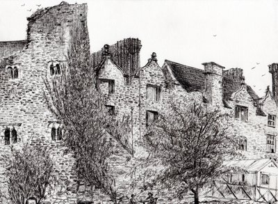 Ruiny zamku Hay on Wye, 2007, (tusz na papierze) autorstwa Vincent Alexander Booth