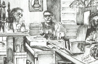 Cheers Bar Boston USA, 2003, (tusz na papierze) autorstwa Vincent Alexander Booth