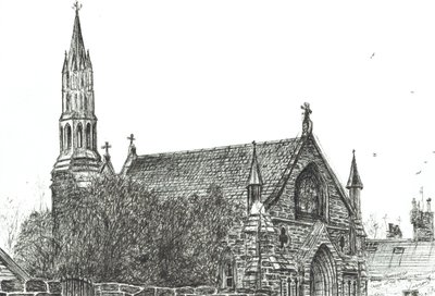 Kościół w Stonehaven, Szkocja, 2007, (tusz na papierze) autorstwa Vincent Alexander Booth
