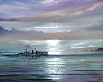 HMS Neptune, Morze Śródziemne grudzień 1941, 2019 (olej na płótnie) autorstwa Vincent Alexander Booth