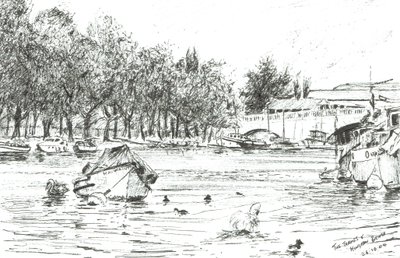 Kingston Bridge Londyn, 2004, (tusz na papierze) autorstwa Vincent Alexander Booth