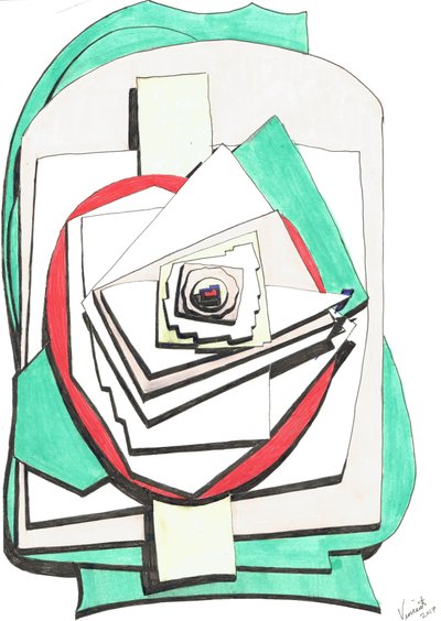 Over, 2017, (kolorowy tusz na papierze) autorstwa Vincent Alexander Booth