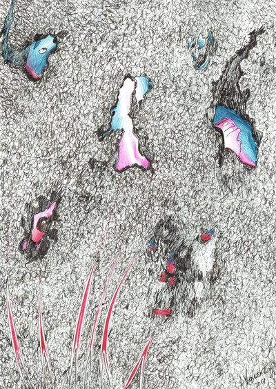 Paleheads, 2017, (tusz na papierze) autorstwa Vincent Alexander Booth