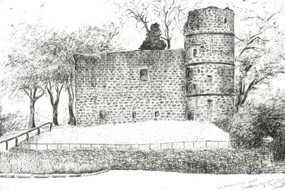 Ruin at Strathaven, 2012, (Atrament na papierze) autorstwa Vincent Alexander Booth