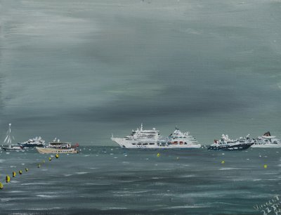 Statki i łodzie w Cannes, 2014 (akryl na płótnie) autorstwa Vincent Alexander Booth