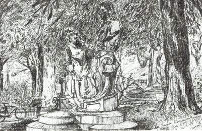 Posąg w Jardin Luxembourg Paryż, 2003, (tusz na papierze) autorstwa Vincent Alexander Booth