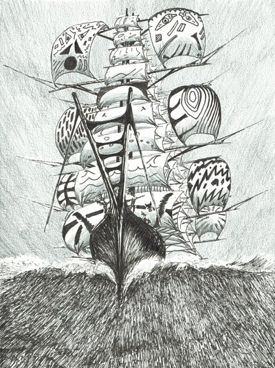 Twórcy sztormów Morze Rossa, 2017, (tusz na papierze) autorstwa Vincent Alexander Booth