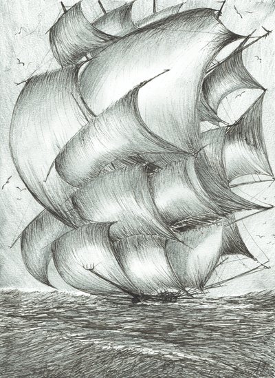 Twórcy burzy Morze Ochockie, 2017, (tusz na papierze) autorstwa Vincent Alexander Booth