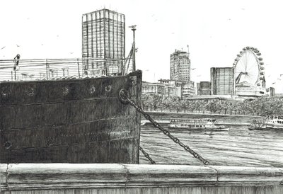 Czarny łuk nad Tamizą, 2006, (tusz na papierze) autorstwa Vincent Alexander Booth