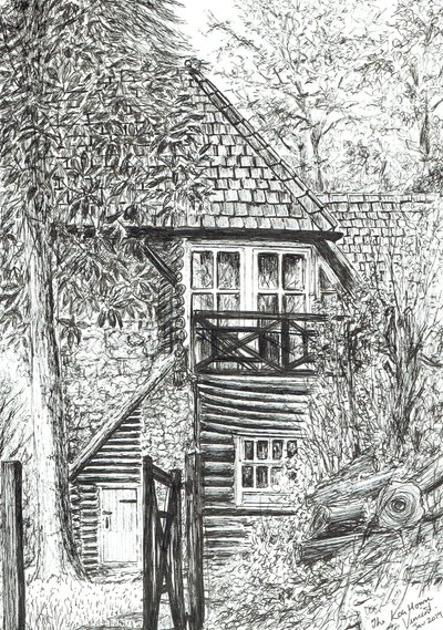 Dom z bali, 2019, (tusz na papierze) autorstwa Vincent Alexander Booth
