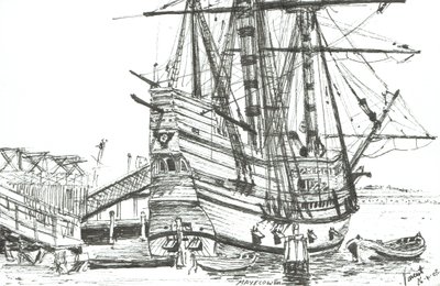 Mayflower, Plymouth, Massachusetts. 2003, (Tusz na papierze) autorstwa Vincent Alexander Booth