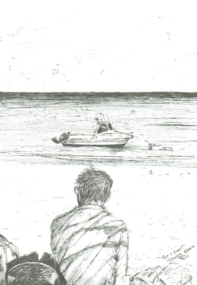 Plaża Tiwi Kenia, 2006; (tusz na papierze) autorstwa Vincent Alexander Booth