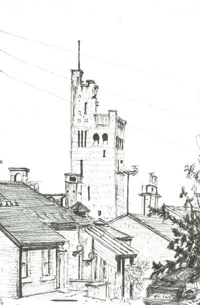 Wieża w Knutsford, 2003, (tusz na papierze) autorstwa Vincent Alexander Booth