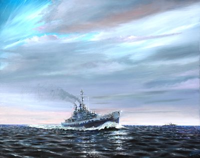 USS Atlanta patroluje Canal Guard 1942, autorstwa Vincent Alexander Booth