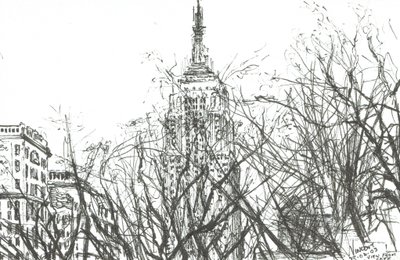 Widok z kawiarni Nowy Jork, 2003, (Tusz na papierze) autorstwa Vincent Alexander Booth