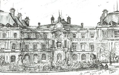 Jardin Luxembourg Paris, 2003, (Tusz na papierze) autorstwa Vincent Alexander Booth