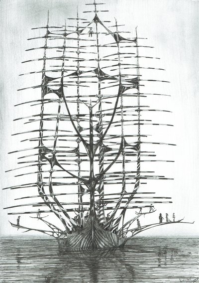 twórcy burzy Morze Japońskie, 2017, (Atrament na papierze) autorstwa Vincent Alexander Booth