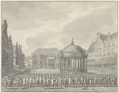 Zaprzysiężone Regulaminu Rządowego na Grote Markt w Haarlemie, 5 września 1787 r. autorstwa Vincent Jansz. van der Vinne (signed by artist)