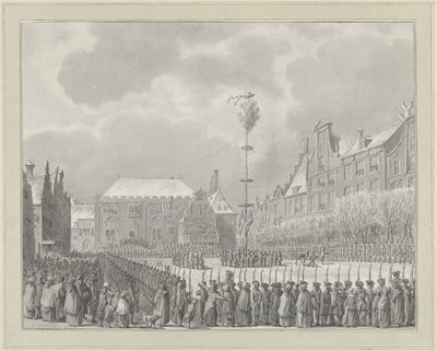 Zniesienie prawa miejskiego na Grote Markt w Haarlemie, 1795 autorstwa Vincent Jansz. van der Vinne