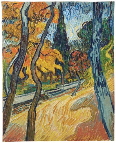 Drzewa w ogrodzie azylu, 1889 autorstwa Vincent van Gogh