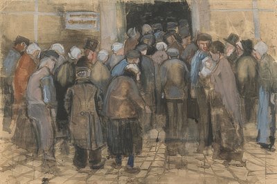 Biedni i pieniądze (tłum przed państwowym biurem loterii). 1882 autorstwa Vincent van Gogh