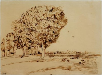 Krajobraz z domem i drzewami autorstwa Vincent van Gogh