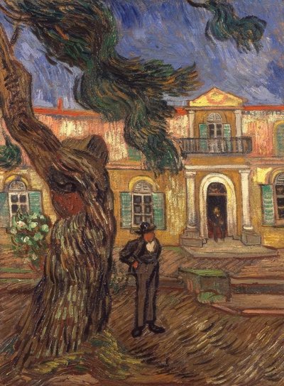 Sosna i figura przed szpitalem Saint-Paul autorstwa Vincent van Gogh