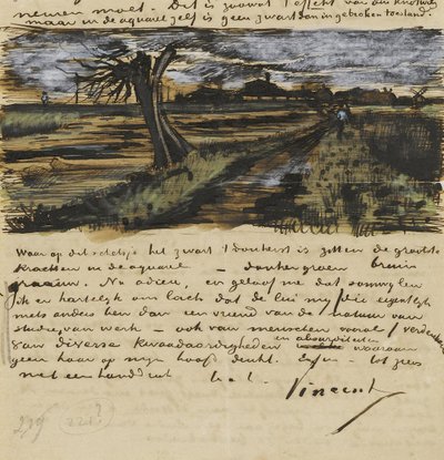 Pollard Willown (tetard saule). List do Theo van Gogh par Gogh, Vincent, van (1853-1890). Akwarela, gwasz na papierze autorstwa Vincent van Gogh